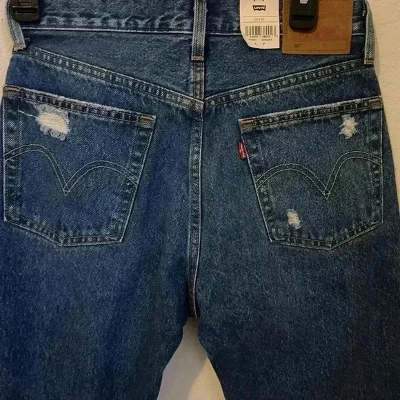 Levi’s Premium 501 Original Cropped Distressed Bleach Washed Jeans Size 26 x 26 - Picture 7 of 11